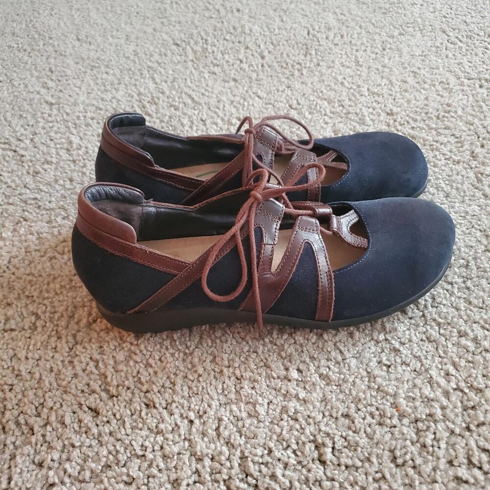Naot Navy and Brown Lace-Up Flats
